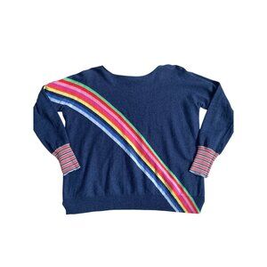 Zaket & Plover Women's Small Cashmere Blend Rainbow Boat Neck Bishop Sweater